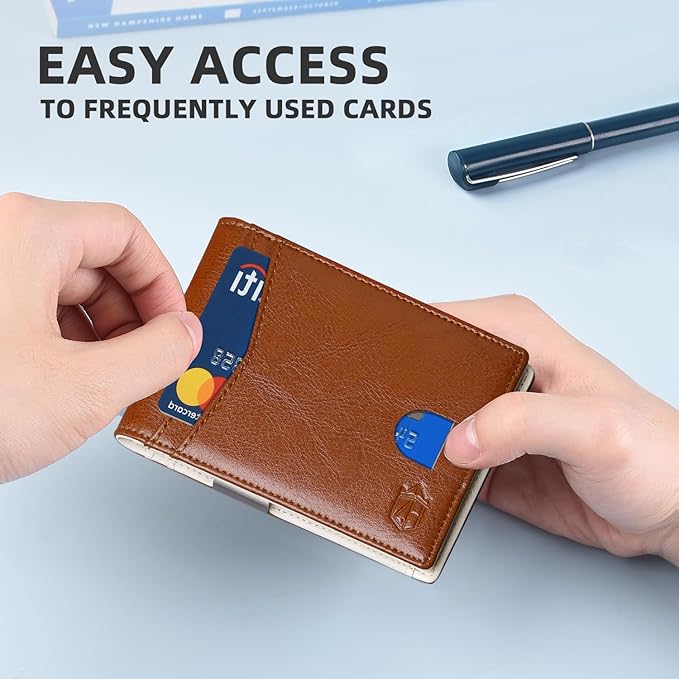 Zitahli Money Clip Wallets for Men,Slim Bifold Wallet 10-12 Cards, Mens Leather Wallet with ID Window,RFID Blocking Thin Minimalist Credit Card Holder,Gifts for Him