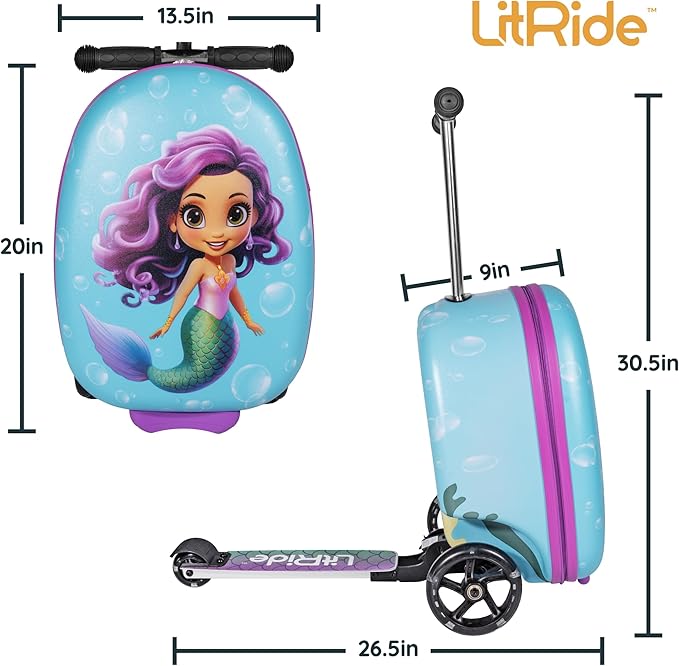 Hardshell Kids Ride-On Luggage with Scooter Suitcase – Carry-On Compliant with LED Light-Up Wheels – Fun and Functional Travel Companion for Children Ages 5–12