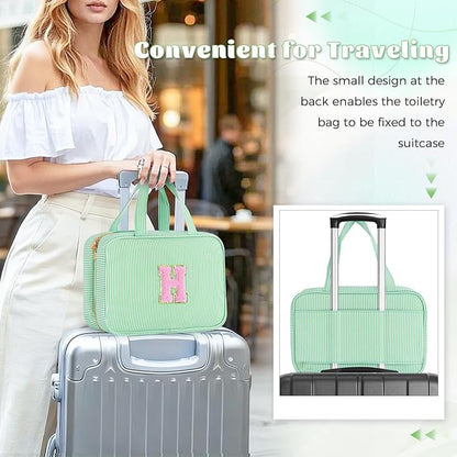 Personalized Friend Birthday Gifts - 3 Pieces Toiletry Makeup Bag Cosmetic Bags for Women Travel Make up Bag with Small Makeup Bag Wedding Bridesmaid Gifts for Women - Green H