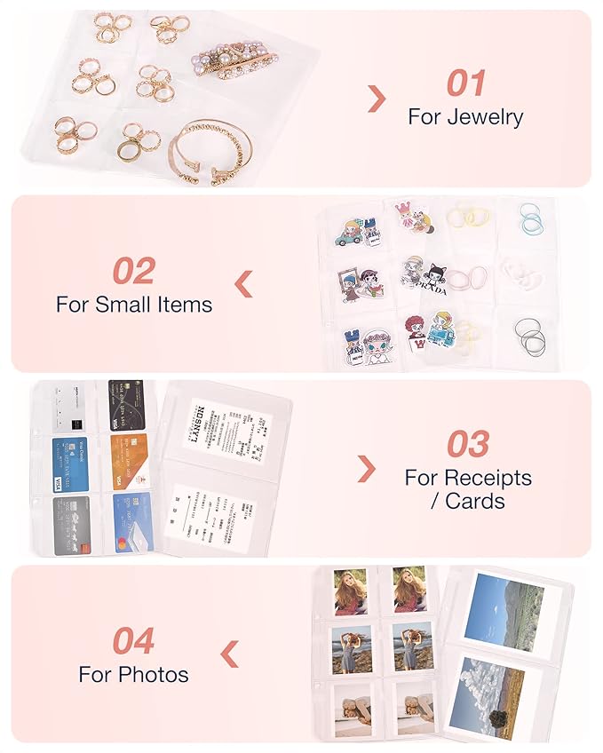 BAGSMART Jewelry Travel Organizer Case for Home Jewelry Organizer Storage Ring Binder Clear Bags Zipper Rolls Pouch for Necklaces, Earrings, Rings, Bracelets, Grey