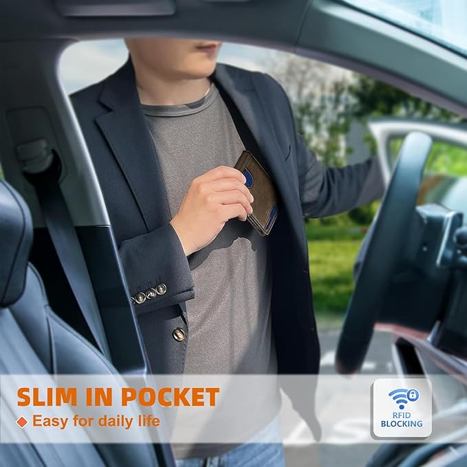 Genuine Leather Wallet for Men, Slim Bifold RFID Blocking with Zipper Coin Pocket, Minimalist Design for Travel and Daily Use (Coffee)