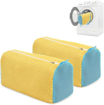 2 Pcs Shoe Washing Machine Bag Sneaker Laundry Bags For washers, Cleaned 360° Mesh Pouch Reusable & Durable Laundry Shoe Bag Side Zipper, Suitable for Washing Machine and Dryer (yellow)