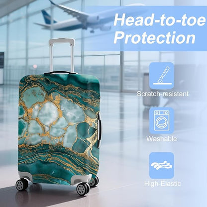 FOREVER QUEEN Green Gold Luxury Marble Luggage Cover Suitcase Protector Suitcase Cover Anti-Scratch,Stretchable Bag Cover Washable Durable Polyester