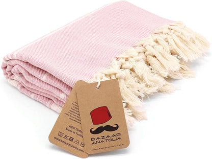 Bazaar Anatolia Turkish Beach Towel – 100% Cotton, Quick Dry, Sand Free Towel for Bathroom, Camping, Travel – Oversized 71x39 Inches – Stripe Pink