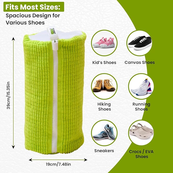 Shoe washing machine bag- Laundry Shoe Bag for washer and dryer, Protective Chenille Mesh Shoe Washing Bag with Invisible Zipper, Durable & Reusable for Sneaker Tennis Shoes (2-pack Green)