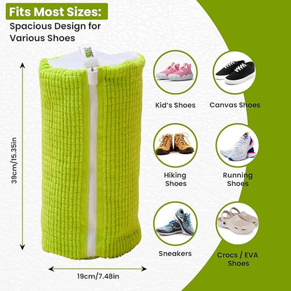 Shoe washing machine bag- Laundry Shoe Bag for washer and dryer, Protective Chenille Mesh Shoe Washing Bag with Invisible Zipper, Durable & Reusable for Sneaker Tennis Shoes (2-pack Green)