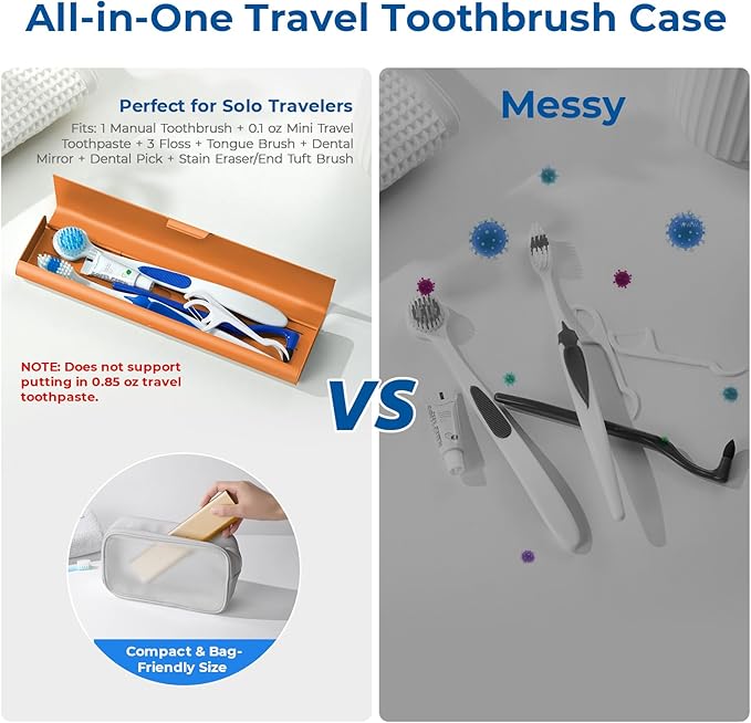 Wider Aluminum Toothbrush Travel Case, Portable Travel Toothbrush Holder, Durable Manual Toothbrush Box Container for Traveling, Bathroom, Camping, Business Trip, Orange