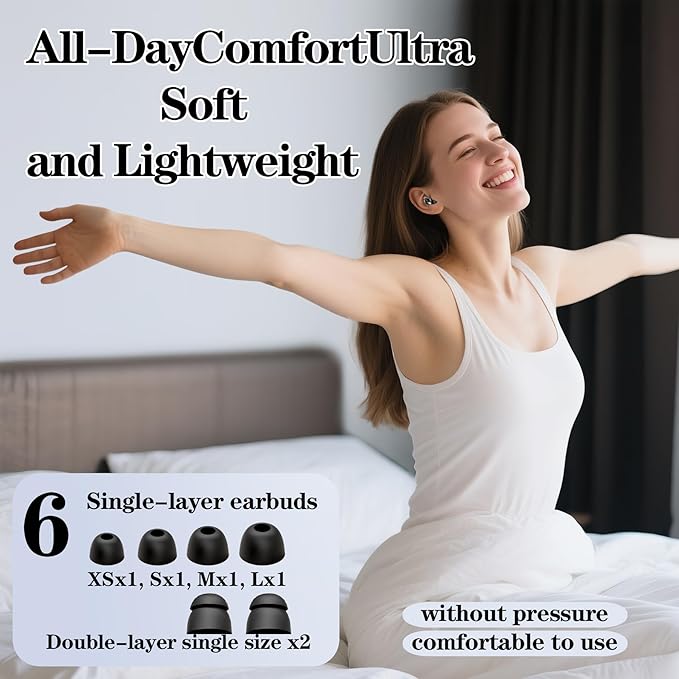 Ear Plugs for Sleeping 50dB Noise Cancelling Earbuds with 6 Eartips Ear Plugs for Concerts/Shooting/Travel/Snoring Silicone Hearing Protection Sleep EarPlugs Reusable,Black