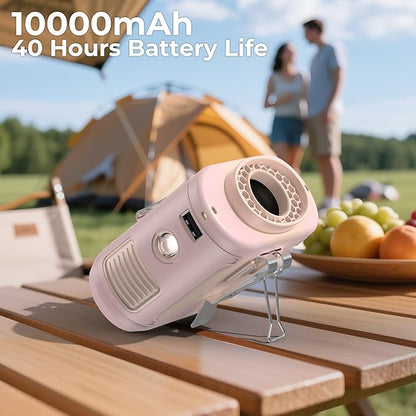 AMACOOL Portable Waist Fan Clip On, MAX 40H Work Time, 10000mAh Rechargeable Wearable Shirt Fan with Light, 16000RPM Powerful 5 Speed Belt Fans Personal Cooling Fans for Outdoor Jobsite Travel