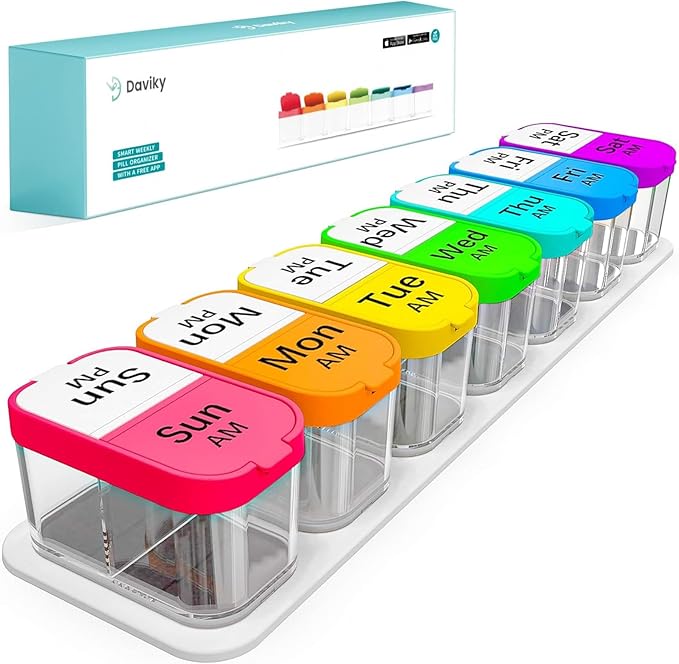 Daviky Extra Large Pill Organizer 7 Day, XL Weekly Pill Box 2 Times a Day, AM PM Medicine Pill Organizer for Supplement, Big Daily Pill Case with Large Container to Hold Vitamins and Medications