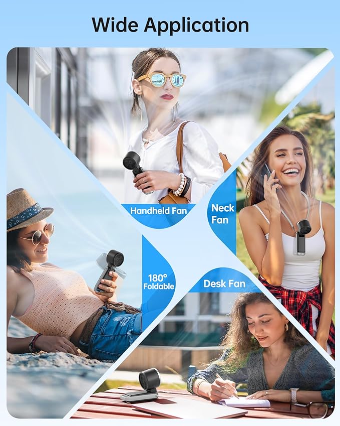 TriPole Portable Handheld Turbo Fan with Ice Cooling, 5 Speed Battery Rechargeable Foldable 3 in 1 Mini Fan, Neck & Desk Fan, Quiet Personal Fans for Outdoor, Travel, Camping, Hiking, Working