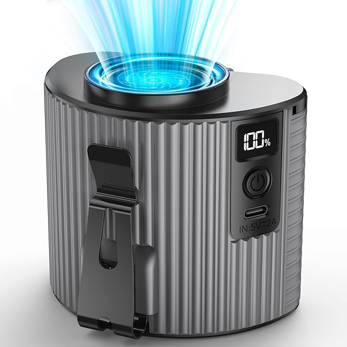 Portable Mini Waist Fan, Personal Waist Clip Fan With Max 20H Working Time, 5 Speeds 11000RPM Strong Airflow, Rechargeable Hands-free Wearable Belt Fan for Outdoor Jobsite Camping Traveling Fishing