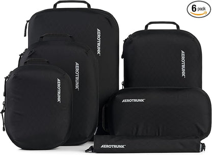 Aerotrunk Ultralight Compression Packing Cubes - Lightweight Travel Organizers for Suitcases and Luggage (6-Pack, Black)