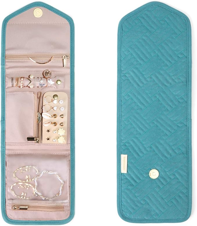 BAGSMART Travel Jewelry Organizer Case Foldable Jewelry Roll for Journey Rings, Necklaces, Earrings, Bracelets,Mini,Teal