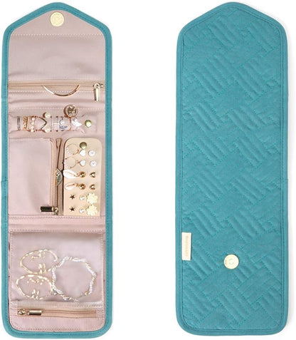 BAGSMART Travel Jewelry Organizer Case Foldable Jewelry Roll for Journey Rings, Necklaces, Earrings, Bracelets,Mini,Teal