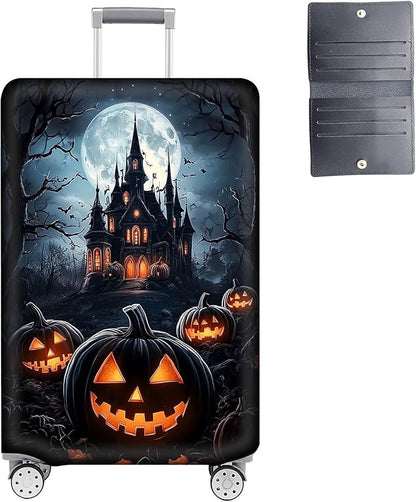 Luggage Cover Protector for 30-32 Inch Suitcases, TSA Approved Elastic Travel Suitcase Covers, Anti-Scratch Washable Luggage Sleeve for Carry On & Checked Bags, Halloween Pumpkins