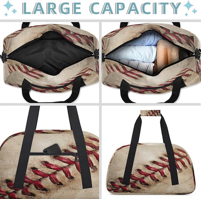 Kids Duffle Bag Girls Boys Close Up Old Vintage Baseball Weekender Overnight Bag,Lightweight Duffel Bags for Traveling Gym Sport Dance