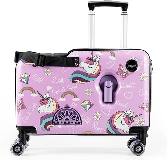 Younglingz LIL FLYER GO Version 2 Ride On Suitcase for Kids | Carry On Luggage with Toddler Seat, Foldable Handlebars, Pedals, and Removable Wheels | Holds up to 80 lbs | Glam | Ages 2-6