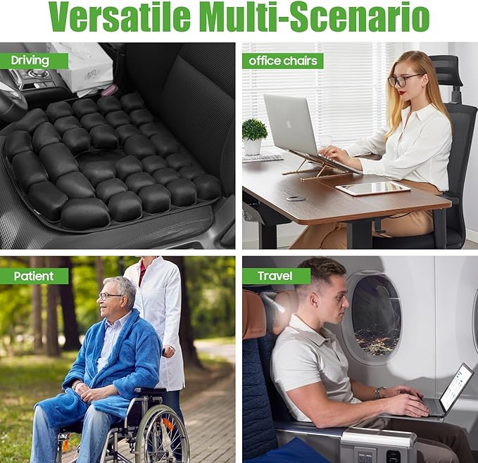 Inflatable Travel Seat Cushion, Relieve Pessure HIPS, 3D Airbag Wheelchair Pad Portable Car Seat Cushions for Office Chair, Wheelchair, Stadiums, Dining Chair