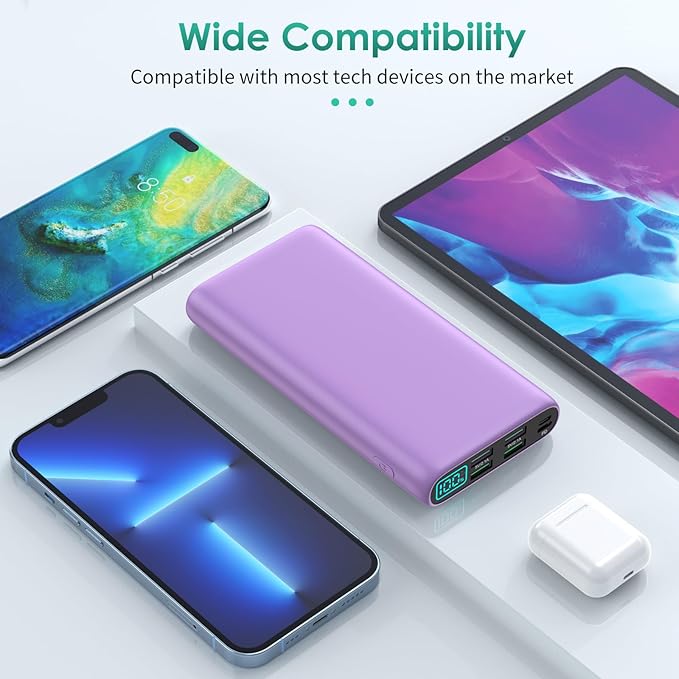 Portable Charger 38800mAh,LCD Display Power Bank,5 USB Outputs Battery Pack Backup, USB-C 3A in&out Travel Essential Portable Phone Charger For iPhone 17/16/15/14/13 Pro,Android Samsung Galaxy-Purple