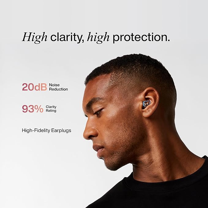 Hears One High-Fidelity Ear Plugs – Reusable Hearing Protection for Concerts, Travel, Focus & Sleep – Certified Noise Reduction 20dB SNR – Hypoallergenic Tips (4 Sizes) + Keychain Case