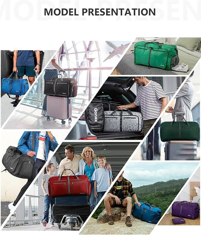Gonex 40L 60L 80L 100L 150L Large Foldable Travel Duffle Bag with Shoes Compartment, Packable Lightweight Water Repellent Duffel Bag for Camping Gym Weekender Bag