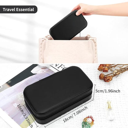 DesignSter Travel Jewelry Box, PU Leather Portable Jewelry Case, Small Jewelry Boxes for Gifts, Travel Jewelry Organizer for Women Rings Earrings Necklaces Bracelets (Black)