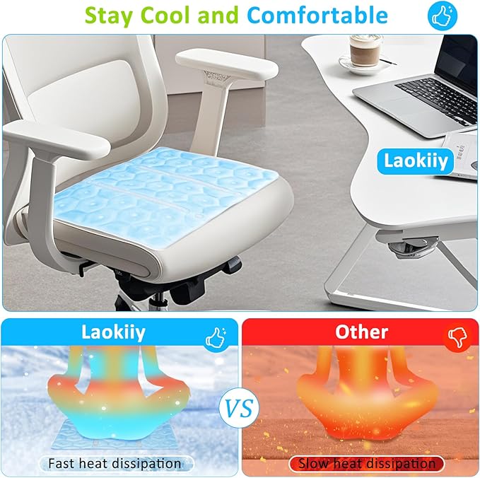 Cooling Seat Cushion, Y28°F Desk Chair Cushion Reusable Ice Mat with PCM Cooling Mat Technology, No Condensation, Foldable & Portable Chair Cushion for Office, Camping, Bed, Car