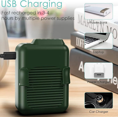 COMLIFE Portable Mini Waist Fan, 6000mAh Battery Powered Hands-free Wearable Fan With Max 23H Working Time, 3 Speeds, 5100RPM Strong Airflow for Jobsite, Farm, Fishing, Gardening And More (Green)