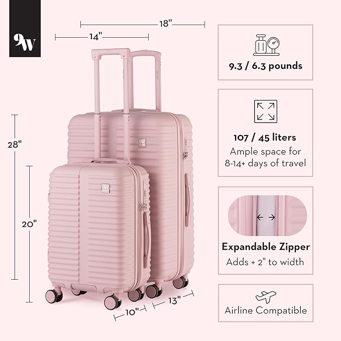 Nine West Suvi 2-Piece Smart Luggage Set (20/28), Hardshell Spinners with Cup Holder & USB Port, Expandable & Scuff-Resistant Surface Muted Lilac