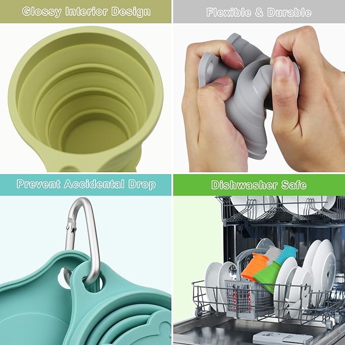 IYYI Collapsible Cup for Traveling, Silicone Foldable Cup, Camping Mug with Lid, Folding Mug for Camping, Hiking, Outdoors, Travel (Dusty-Sage-Carbon-Navy)