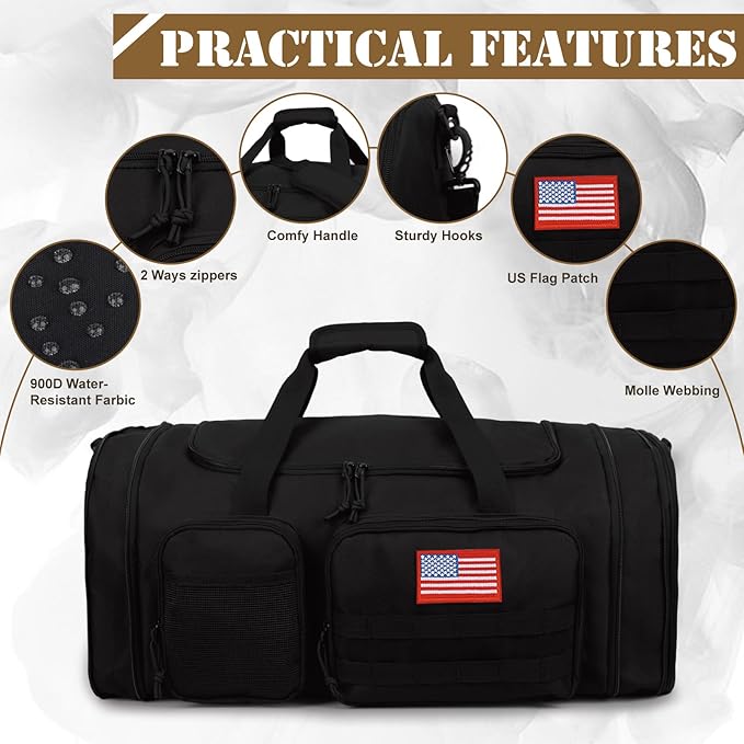 Tactical Duffle Bag For Travel Expandable 52L Large Duffle Bag For Men Gym Duffel With Wet Pocket Multi-Functional Carry On Bags Weekender Overnight Bag Organizer Duffel Bag For Travel