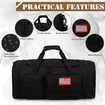 Tactical Duffle Bag For Travel Expandable 52L Large Duffle Bag For Men Gym Duffel With Wet Pocket Multi-Functional Carry On Bags Weekender Overnight Bag Organizer Duffel Bag For Travel
