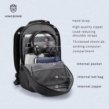 Kingsons 15.6 Inch Laptop Compartment Backpack for Men,Waterproof Slim Durable Business Backpack for Work，Travel (KS25458-Black-US-1)