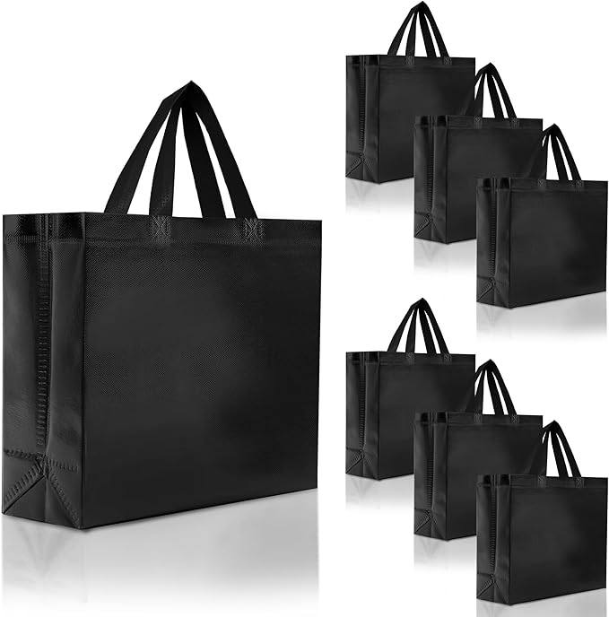 Nush Nush Set of 30 Black Gift Bags Bulk - Shiny Black Reusable Large Gift Bags with Handles - Ideal for Small Business, Big Parties and Events, Corporate Gifts, Halloween, Christmas Gifts - 13x5x11