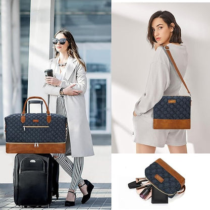 Weekender Bag for Women, Travel Duffel Bag Carry On Overnight Bag with Shoe Compartment Large Nylon Travel Weekend Tote Bag