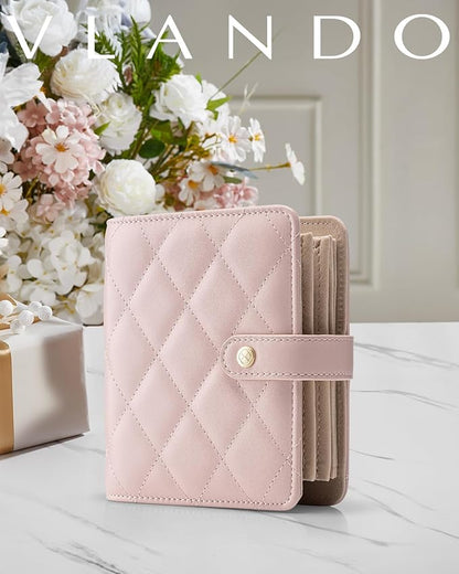 Vlando Travel Jewelry Organizer Case,Travel Gifts for Women,Portable Jewelry Storage Book Ring Binder with Clear Zipper Velvet Jewelry Pouch Bag-Pink