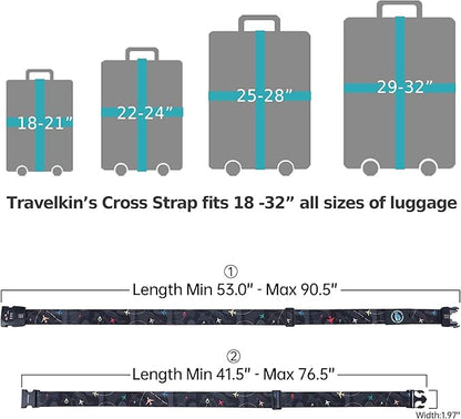 Travelkin Luggage Straps TSA Approved - Adjustable Cross Suitcase Straps with TSA Lock, Reinforced Buckle, Unique Pattern - Secure Heavy Duty Luggage Straps for Travel (Air Line Black)