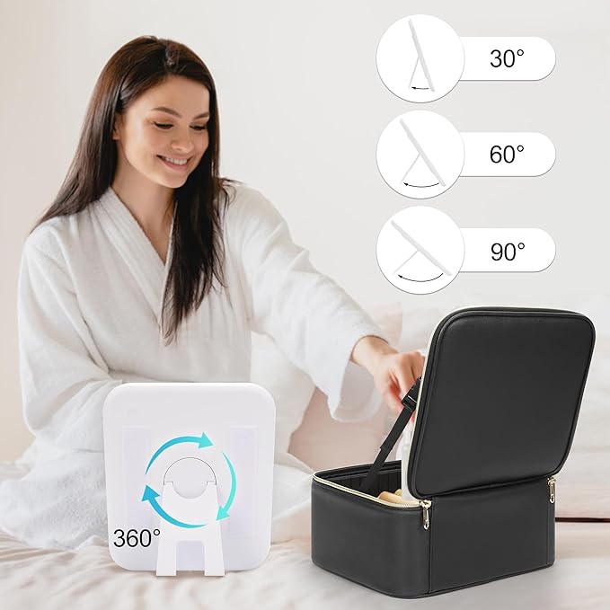 TANTO Makeup Bag With LED Mirror, Travel Makeup Case with Light up Mirror Large Cosmetic Case with 3 Color Lighted Portable Organizer Bag with Adjustable Dividers（Black）