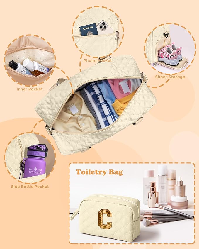 Gifts for Female Women Girls, Initial Travel Duffel Bag, Gym Bag, Personalized Weekender Bag, Friend Wedding Girlfriend Birthday Gifts for Teen Girls, Graduation Gifts