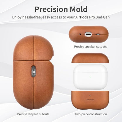 Belemay Handcrafted Crazy Horse Leather Case for AirPods Pro 3rd Gen (2025), Vintage Aesthetic, Two-Tone Effect, Unique Patina, Compatible with MagSafe, Compatible with Airpods Pro 3, Pine Green