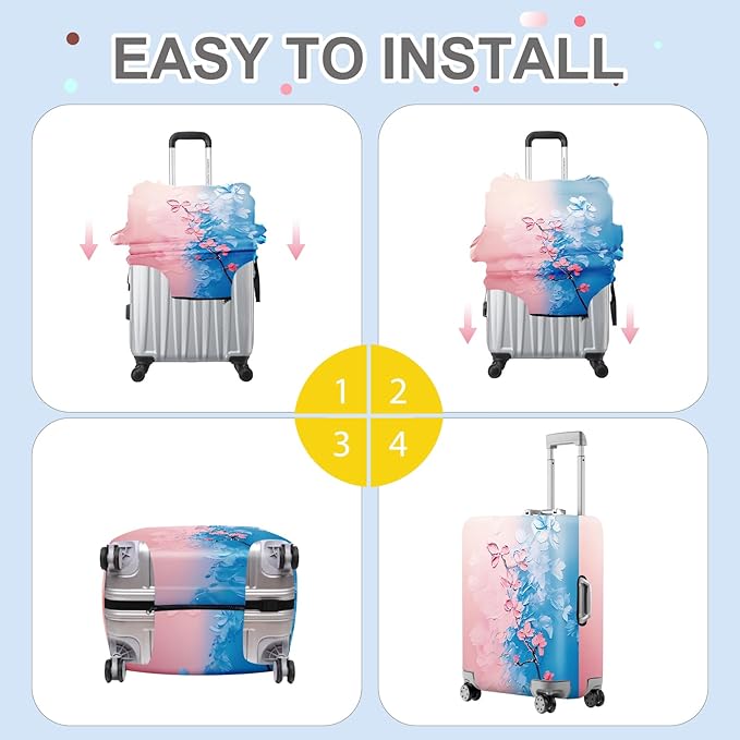 ANNA QUEEN Elegant Cherry Blossom Luggage Cover, Beautiful Floral Art Design, Stretchable, Washable Travel Sleeve for 20-34 Inch Luggage