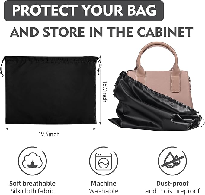 10 Pack Purse Dust Bags Large Silk Drawstring Dust Bag Cover for Handbag Shoe Storage(Black, M-19.6 × 15.7 in)