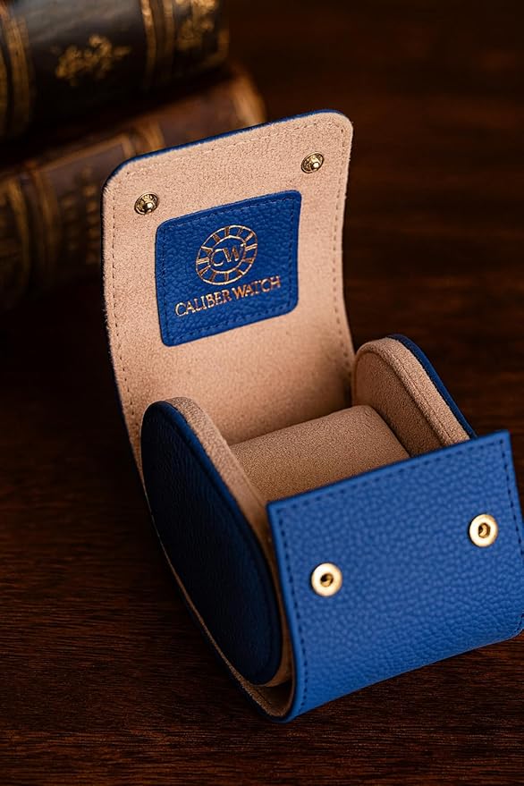 Genuine Napa Leather Watch Roll Travel Case for 3 Watches - Travel Watch Rolls and Leather Watch Display Cases with Velvet Interior - Watch Storage Organizer Men's (Blue - Single)