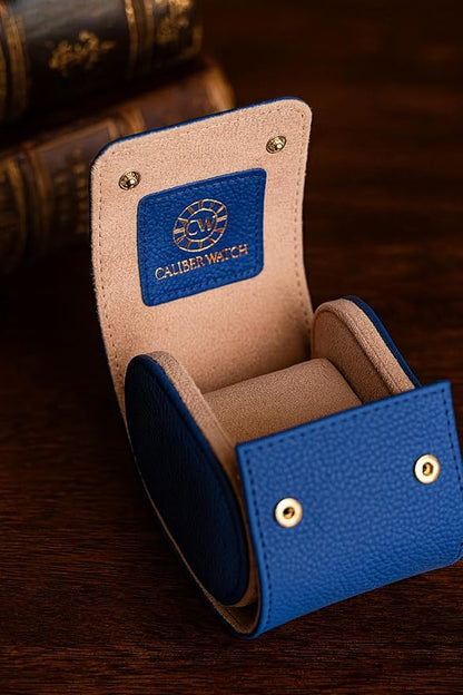 Genuine Napa Leather Watch Roll Travel Case for 3 Watches - Travel Watch Rolls and Leather Watch Display Cases with Velvet Interior - Watch Storage Organizer Men's (Blue - Single)