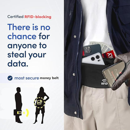 Travel Money Belt for Men and Women hidden slim passport holder - travel wallet with RFID blocking under clothes to protect Cash, Credit Cards and Documents (GRAY)