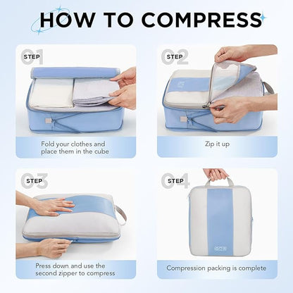 10 Set Compression Packing Cubes for Travel Essentials,Compressible Expandable Packing Cubes for Suitcase,OlarHike Luggage Organizer Bags for Travel,Handy Helper for Organizing Clothes(Light Blue)