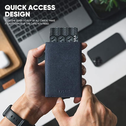 VULKIT Pop up Wallet Minimalist Cash Wallets RFID Blocking Leather Smart Credit Card Holder with Magnetic Closure for Men
