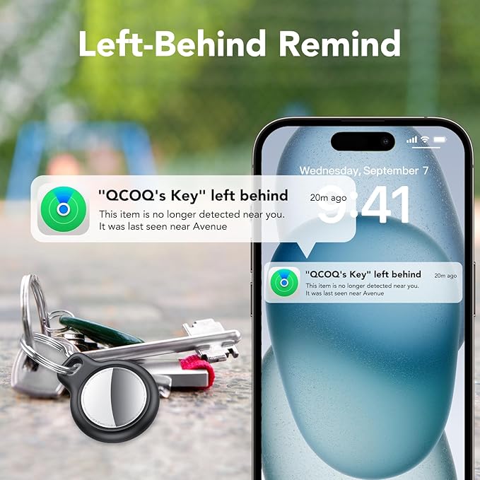Air Tracker Tags-4 Pack | Bluetooth Tracker Work with Apple Find My (iOS Only), Smart Tag with Protective Case/Keychain/Lanyard, Item Finder for Key/Wallet/Bag, Replaceable Battery, Ink Black