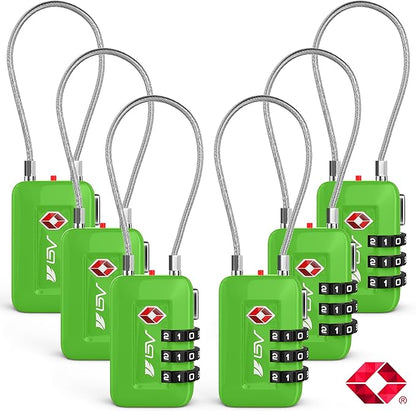 TSA Accepted Luggage Travel Lock, Set-Your-Own Combination Lock for School Gym Locker, Luggage Suitcase Baggage Locks, Filing Cabinets, Toolbox, Case (Green, 6 Pack)